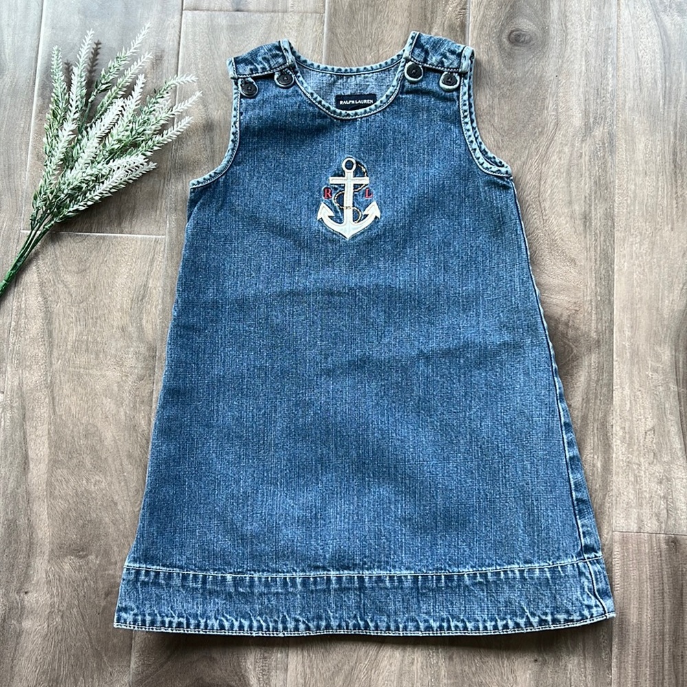 Kids RL Vintage Blue Denim Anchor Jumper Dress